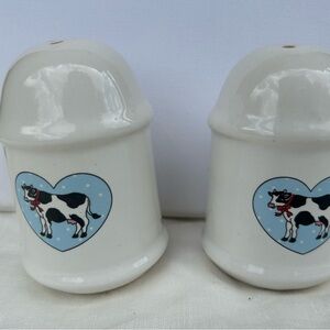 White Ceramic Cow Salt and Pepper Shakers - Set of 2